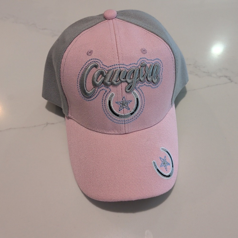 Cowgirl Horseshoe Horseback Riding Ball Cap Adjustable Hat Pink & Gray NWT